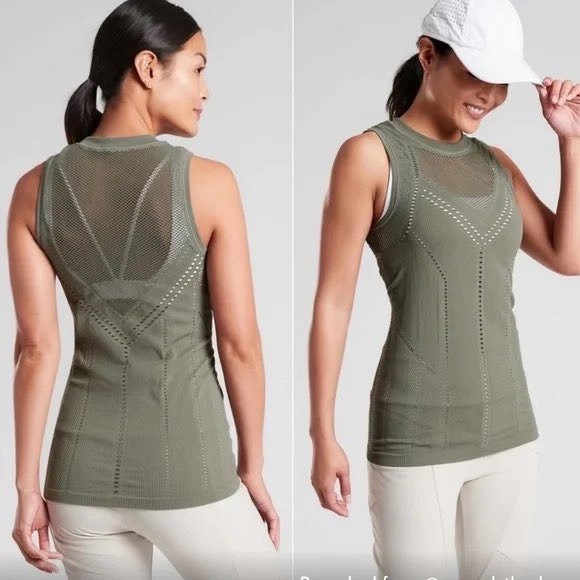 Athleta Laurel Olive Green Momentum Seamless Tank Top Size Small